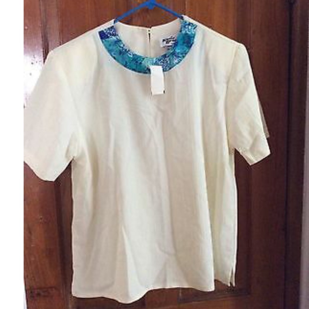 New KATIE BROOKE Off White TOP Blue & Aqua 6